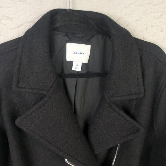 Old Navy Coat Womens 1X Plus Black Wool Blend Asymmetrical Zip Moto Zip Pockets - Picture 13 of 16